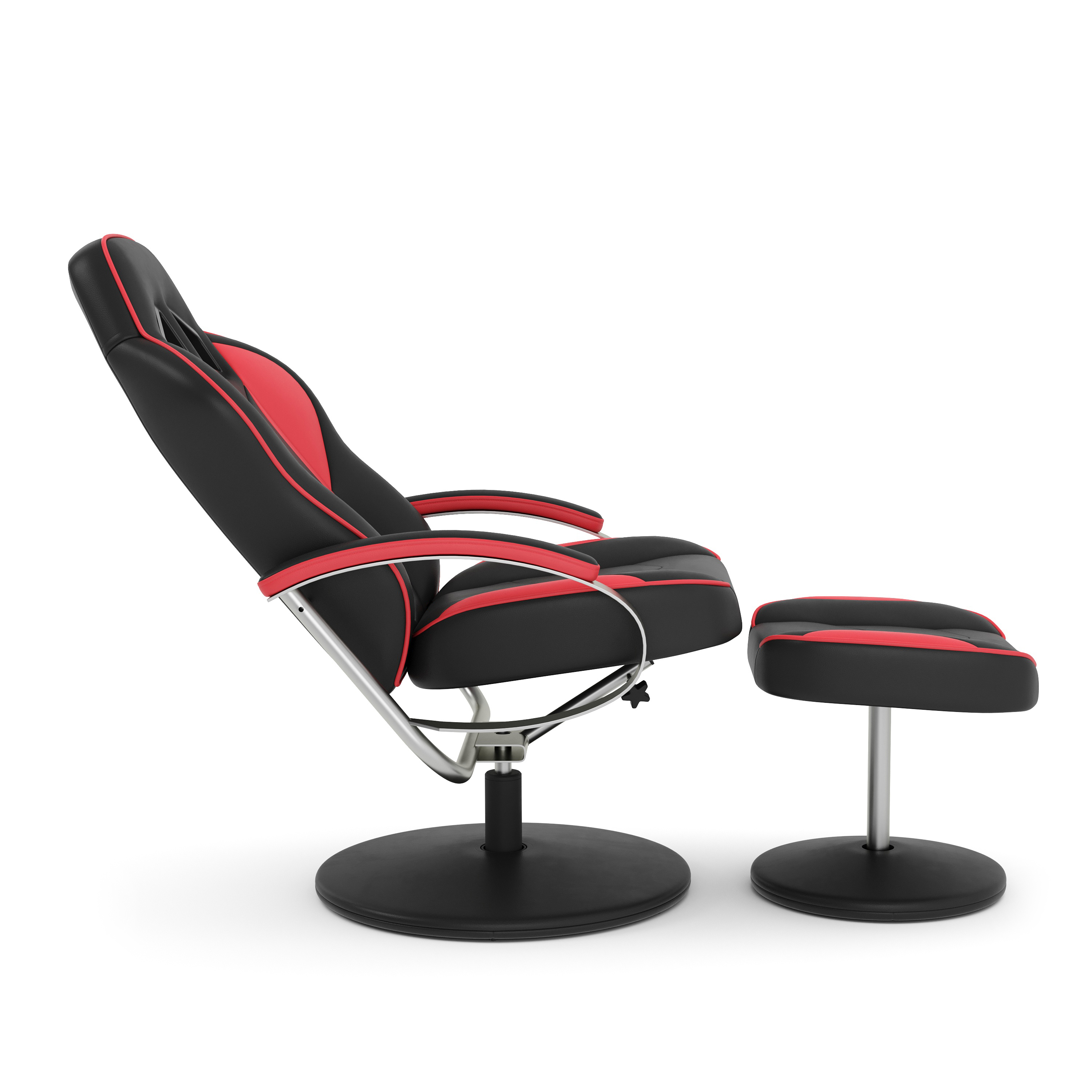 Fernsehsessel Leder mit Fusshocker rot/schwarz