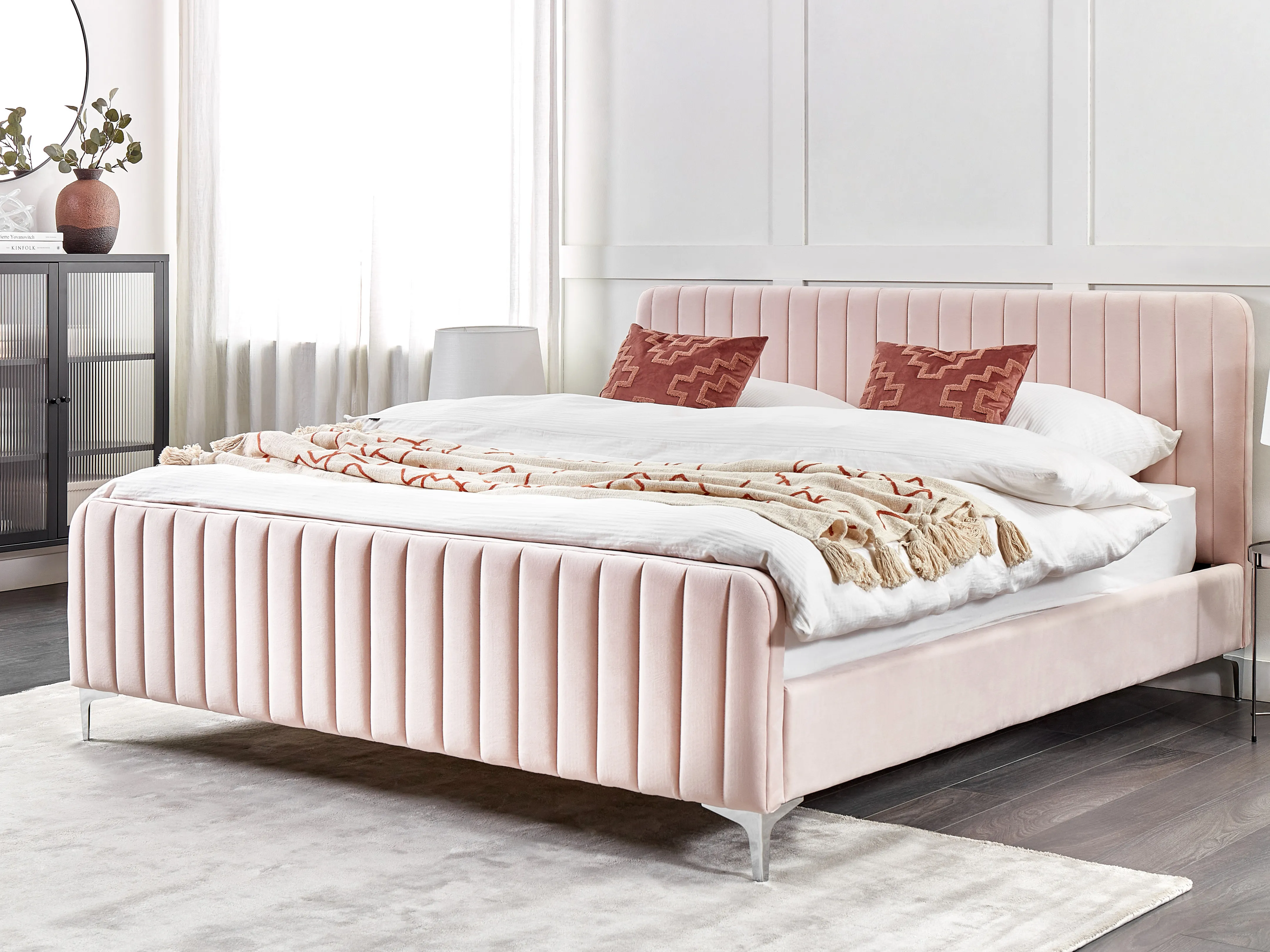 Bed Fluweel LUNAN 180 x 200 cm Pastelroze