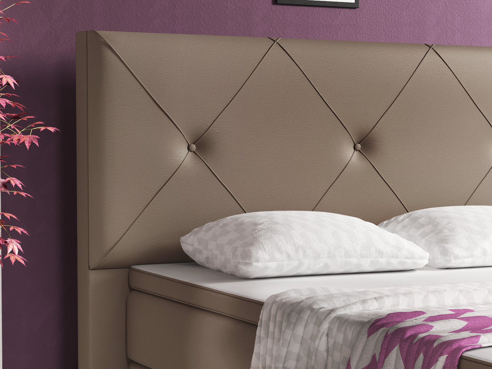 Boxspringbett - beige - H3 - Kunstleder - 180x200 cm