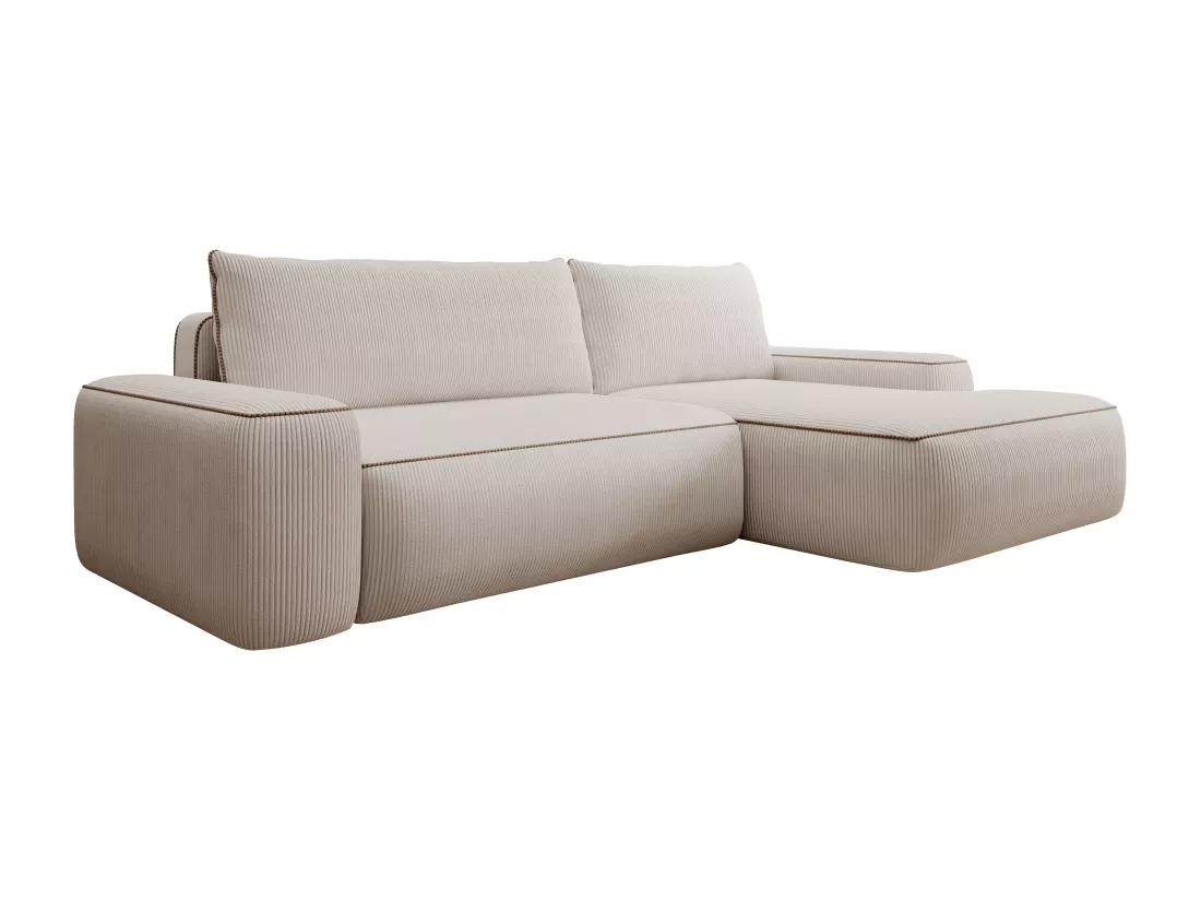 Canapé d'angle droit convertible en velours côtelé beige ZOMELA