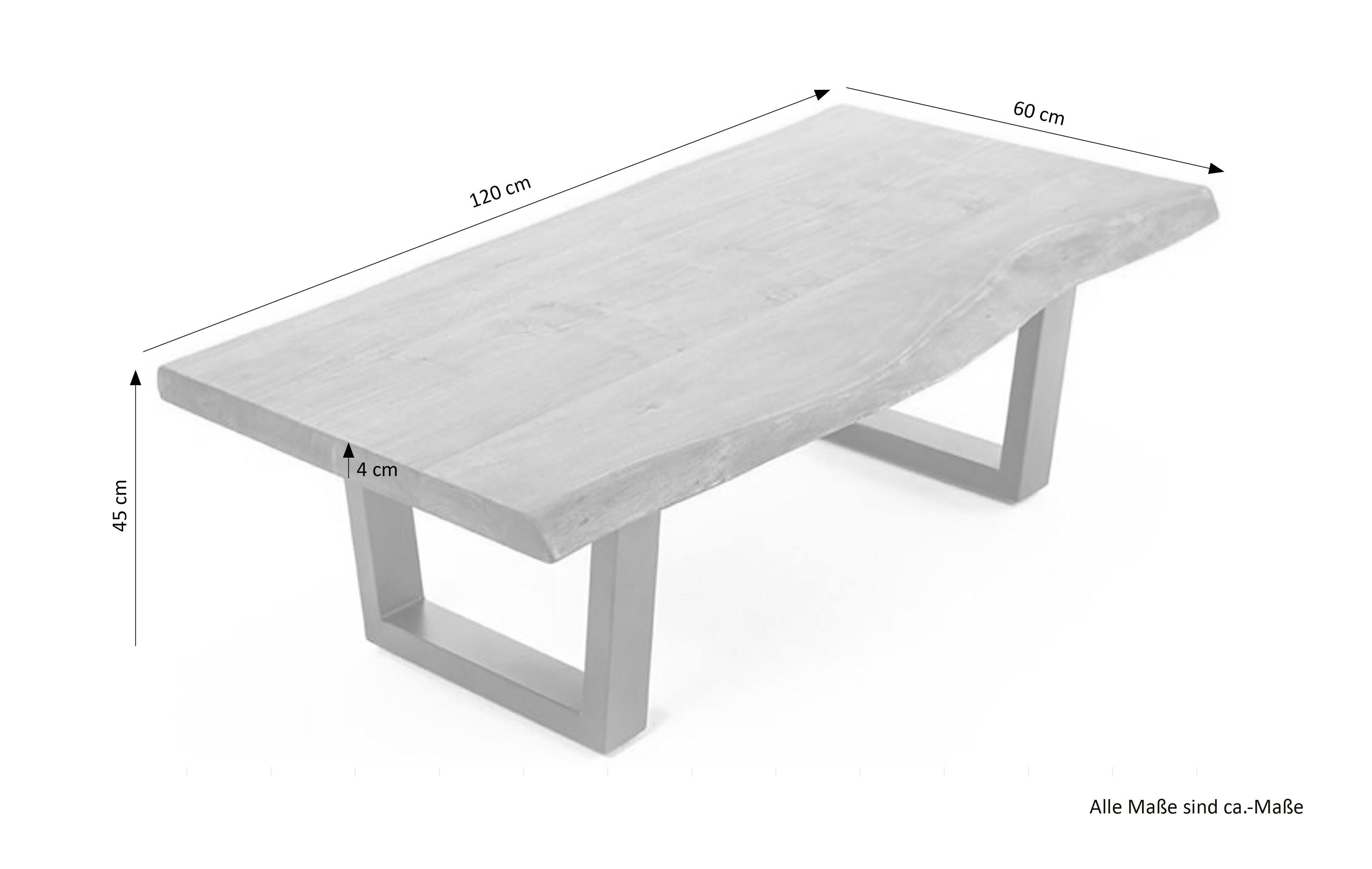 byLIVING Couchtisch JUDY, Breite 120 cm, Akazie natur/schwarz, Baumkante