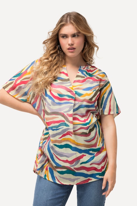 Bluse, A-Linie, Tunika-Ausschnitt, Halbarm