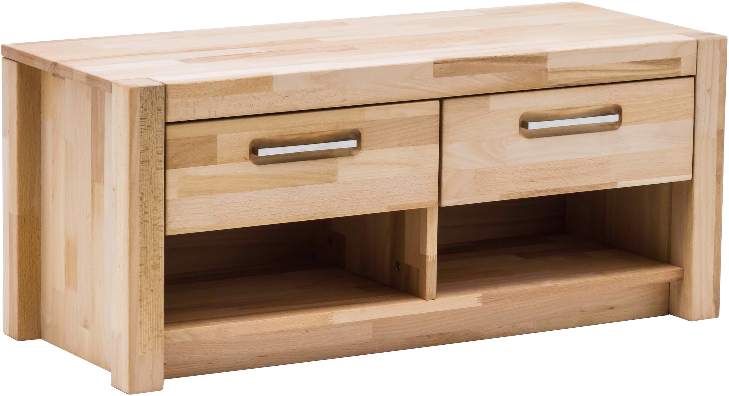 MCA living Garderobenschrank »Fenja Garderobenbank, Flurbank, Bank, Ablagebank - Breite 100 cm« 1 Stk. tlg. Massivholz, Kernbuche,2 offene Fächer, 2 Schubkästen, Made in Europe