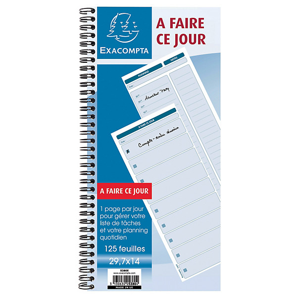 5 blocs « A faire ce jour »  format 29,7 x 14 Exacompta, le lot