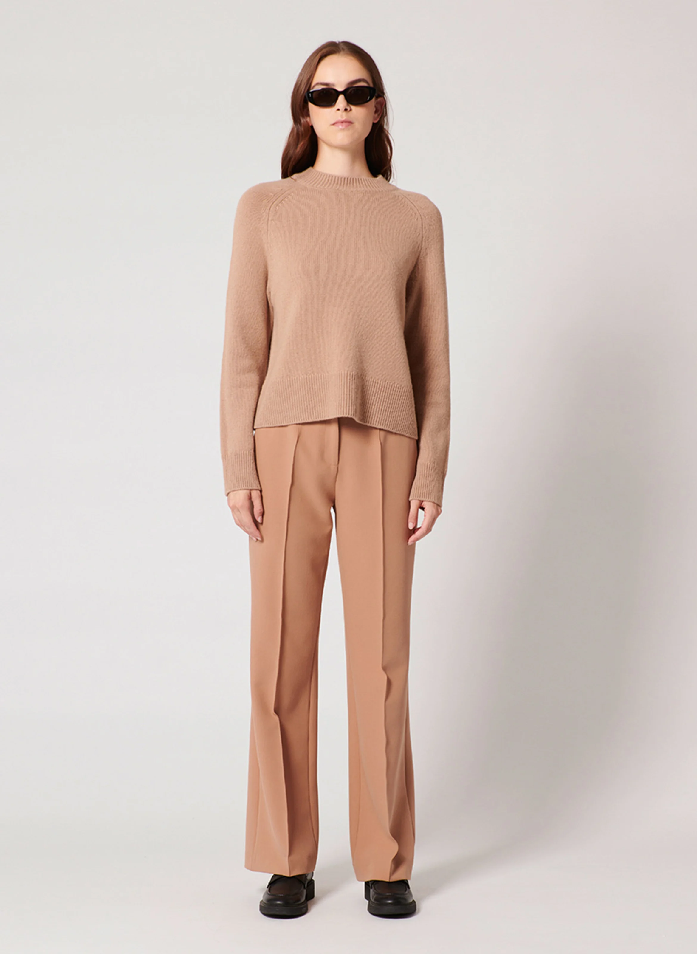 NEONA - Pull droit col rond en cachemire | Beige