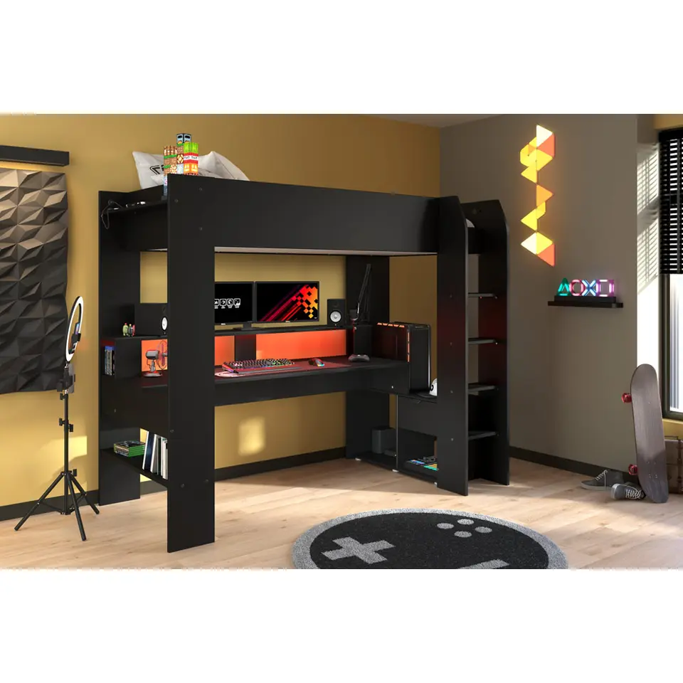 Hoogslaper Justin met LED - zwart - 90x200 cm