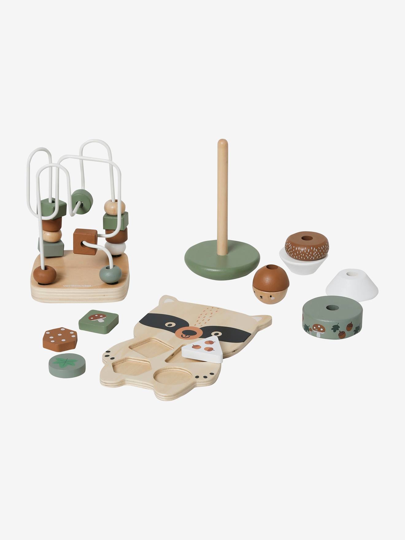 Conjunto de 3 jogos de estimulação Green Forest, feito de madeira com certificação FSC®, multicolorido.