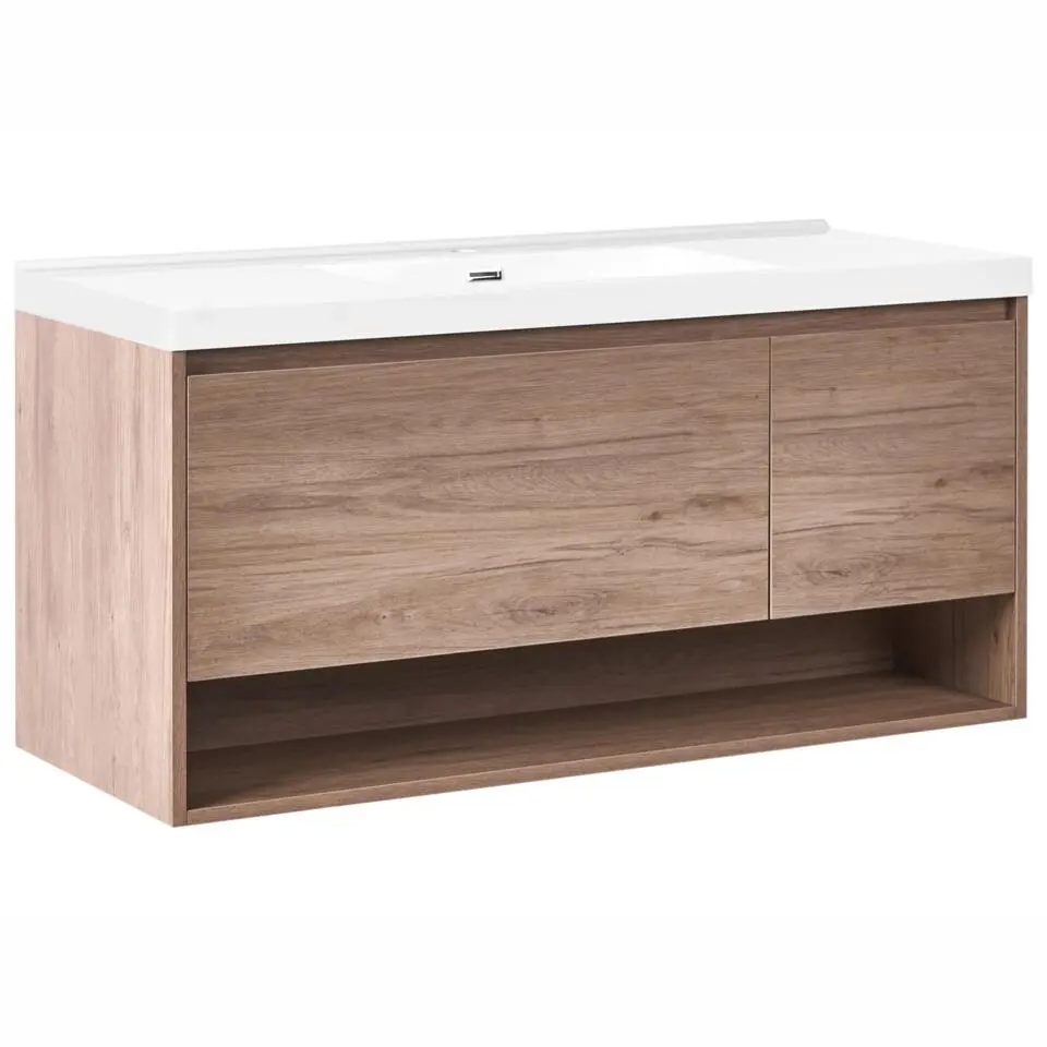 UMAYO - Wandgemonteerd meubel met wasbak - Lichtbruin - 120 cm - MDF
