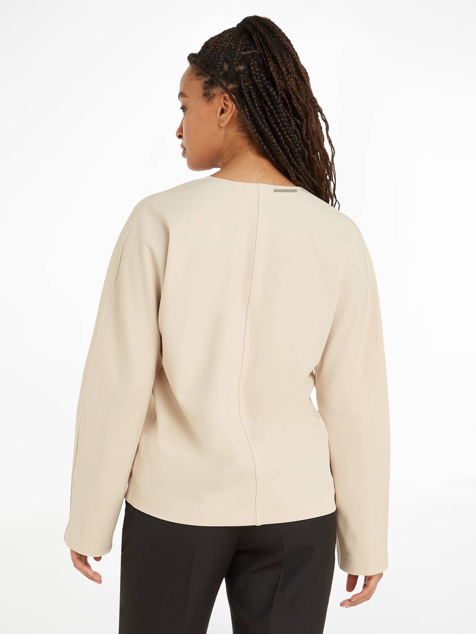 CALVIN KLEIN| Damen Bluse STRUCTURE TWILL V NECK LS TOP Langarm