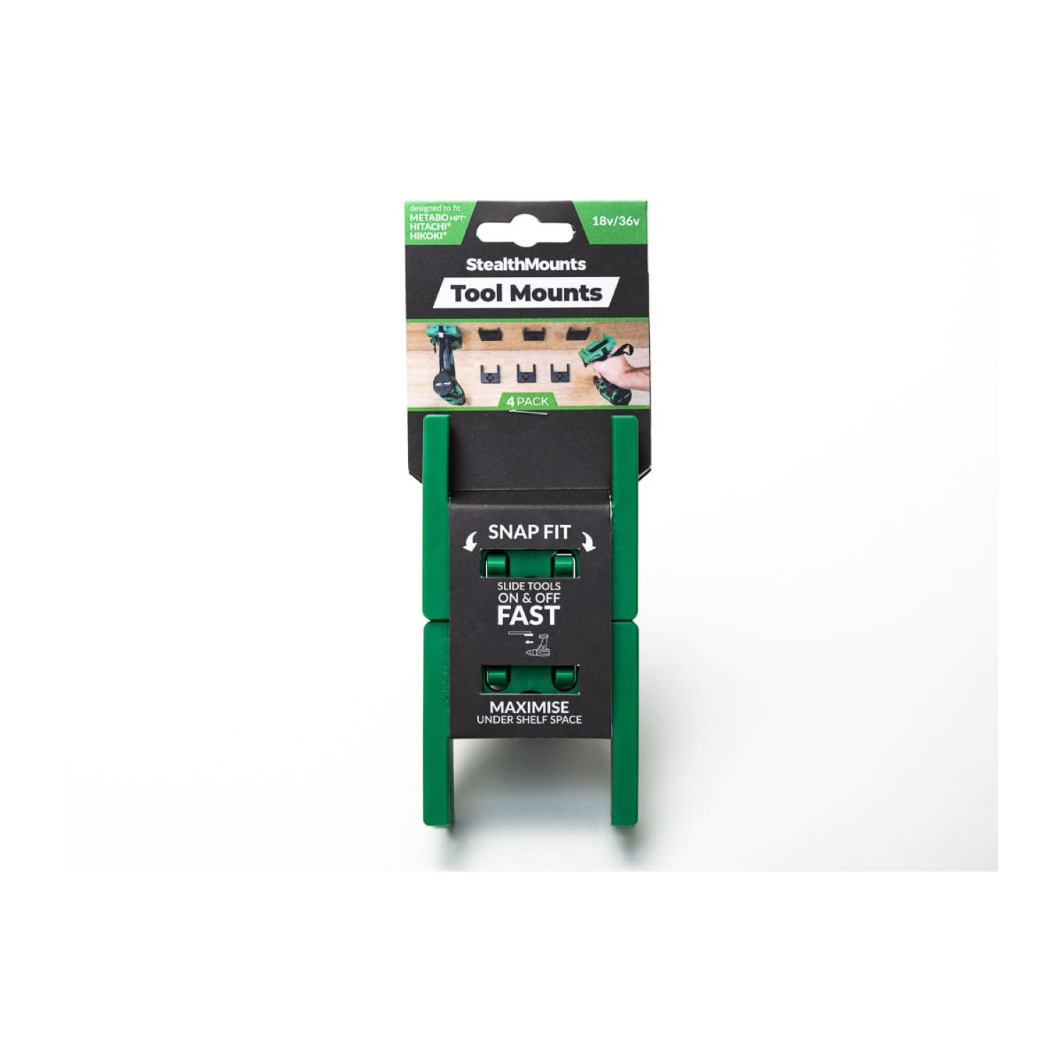 StealthMounts TM-MHH18-GRN-4 Gereedschaphouders voor Hikoki / Metabo / HPT / Hitachi 18V - Groen - 4 stuks