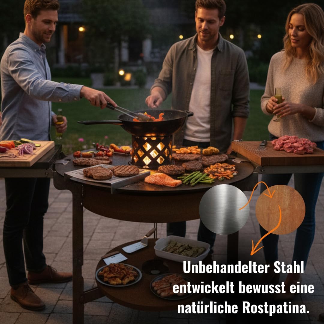 Terma Feuerschale mit Feuerplatte 80cm -Der Neue Grill Trend- Plancha Grillplatte feuertonne mit grillplatte holzkohlegrill komplett grilltonne grillring feuerkorb