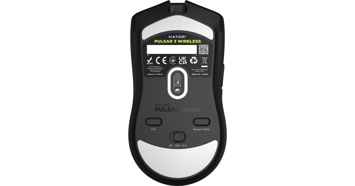 HatorPulsar 3 Wireless gaming muis  (Zwart, 400 - 11.000 DPI, RGB, 2.4GHz / Bluetooth 5.1 / USB)