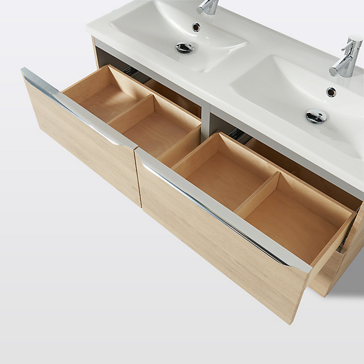 Meuble sous vasque à suspendre GoodHome Imandra bois chêne 120 cm