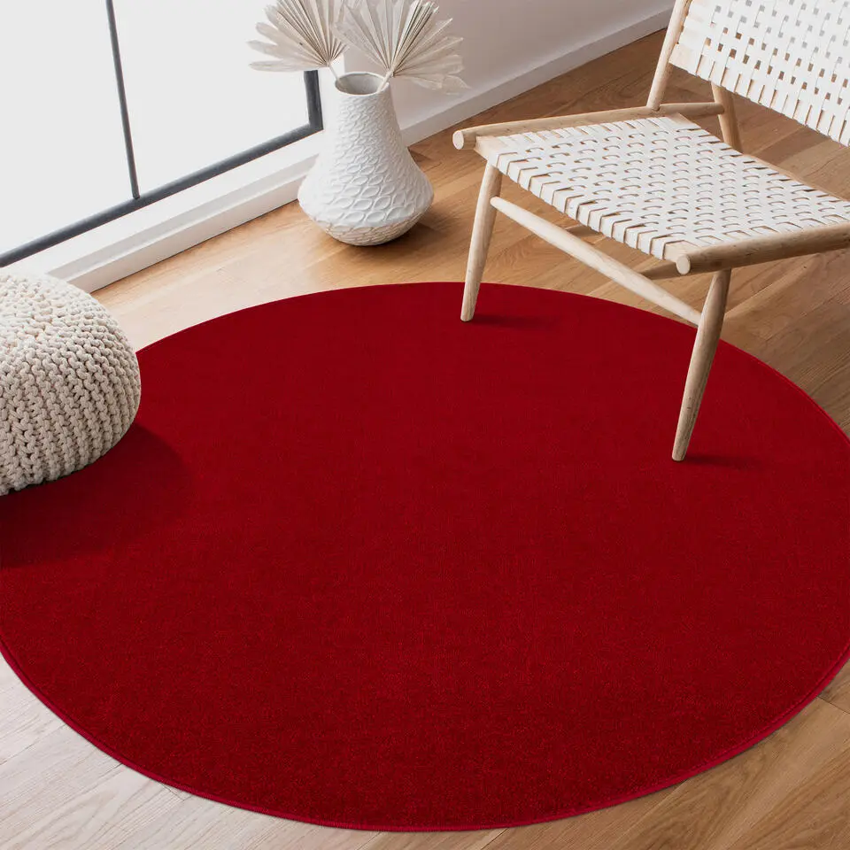 Uni Rond Effen Laagpolig Vloerkleed Modern Rood - 150 CM ROND