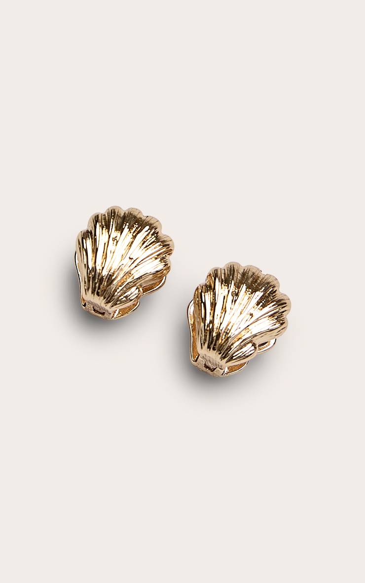 Doré Boucles D'oreilles Créoles Huggies Coquillage Lisse