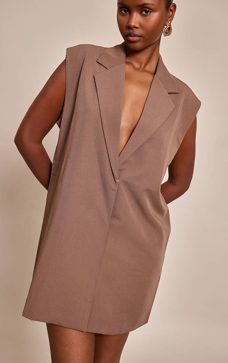 Taupe Robe Gilet Cintrée Tissée