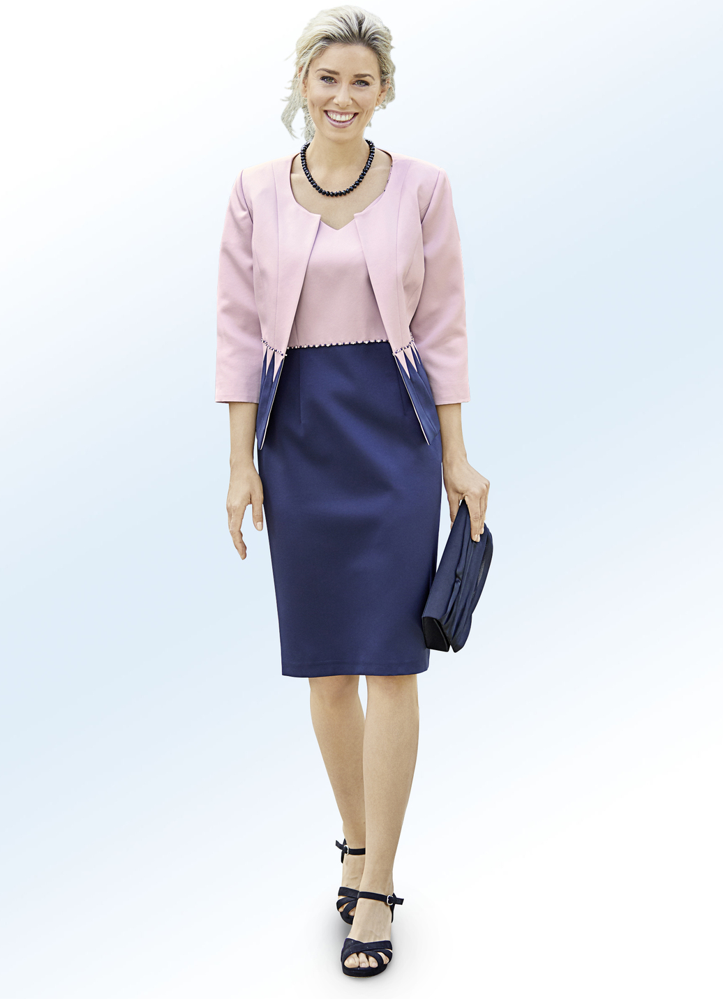 Kleid mit Bolero und Perlen- sowie Strasssteinzier