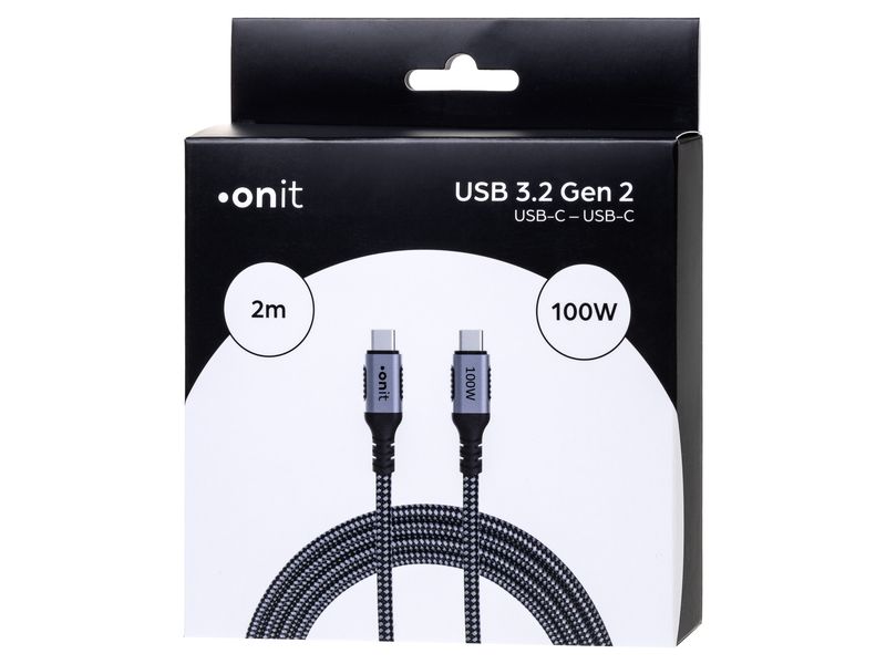onit USB 3.1-Kabel USB C - USB C 2 m, Grau/Schwarz Verbindungskabel mit geflochtener Nylonummantelung