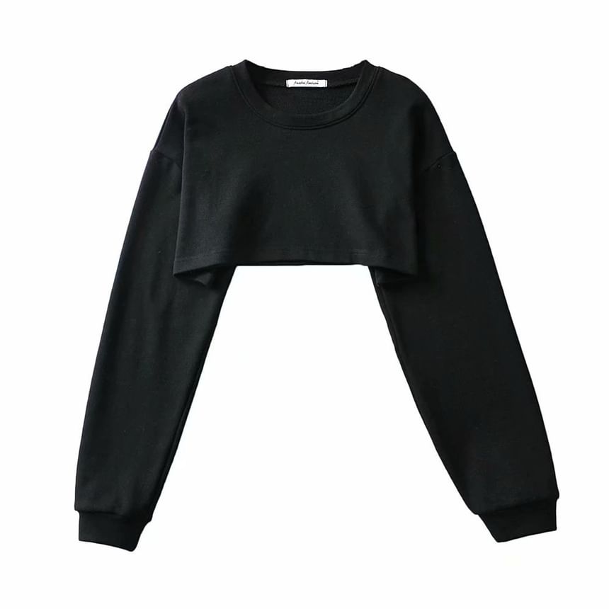 Osion - Sweatshirt met lange mouwen, ronde hals en effen cropped pasvorm