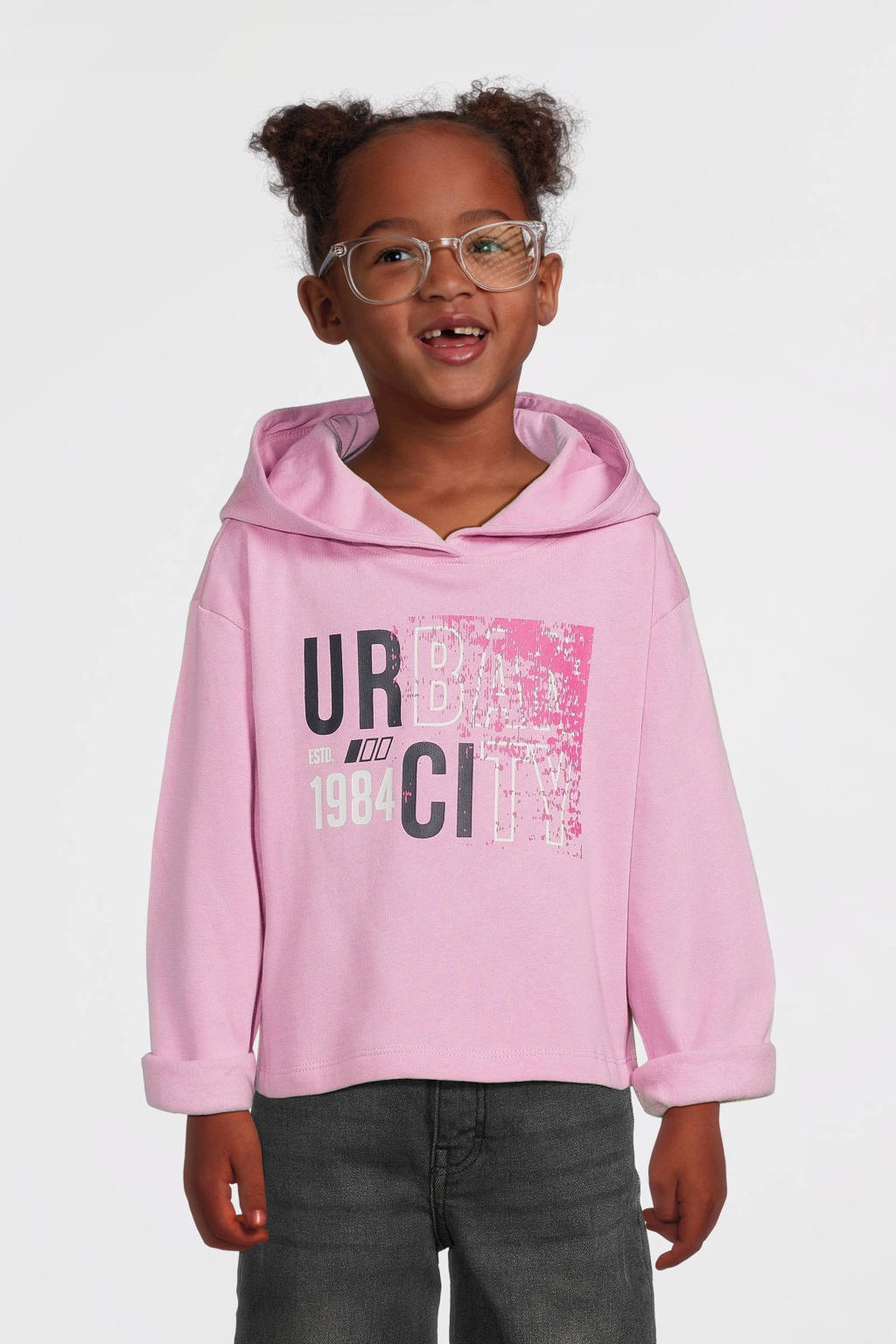 NAME IT hoodie NKFVIALA met printopdruk roze