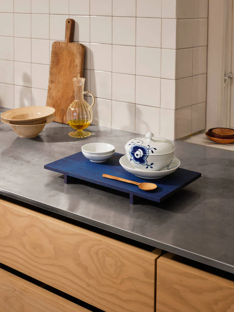 Royal Copenhagen  Blå Mega Riflet skål m/ låg og underkop - 38 cl.