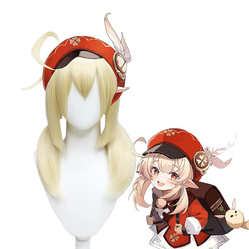 (42cm) Anime Cosplay Perücke mit Zöpfe Ke Li Klee Fasnacht Kostüm Zubehör Motto Party / Halloween Accessoire inkl. Haarnetz - Blond