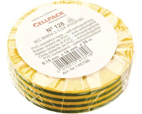 Cellpack PVC isolatietape, 19 mm breed, 25 m lang, groen/geel