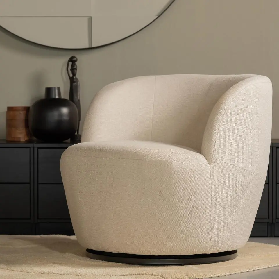 WOOOD Serra Draaifauteuil - Polyester - Off White - 68x70x77