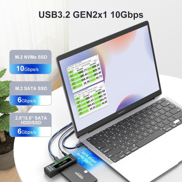 Maiwo USB-C adapter til NVMe/SATA M.2 SSD og 2.5