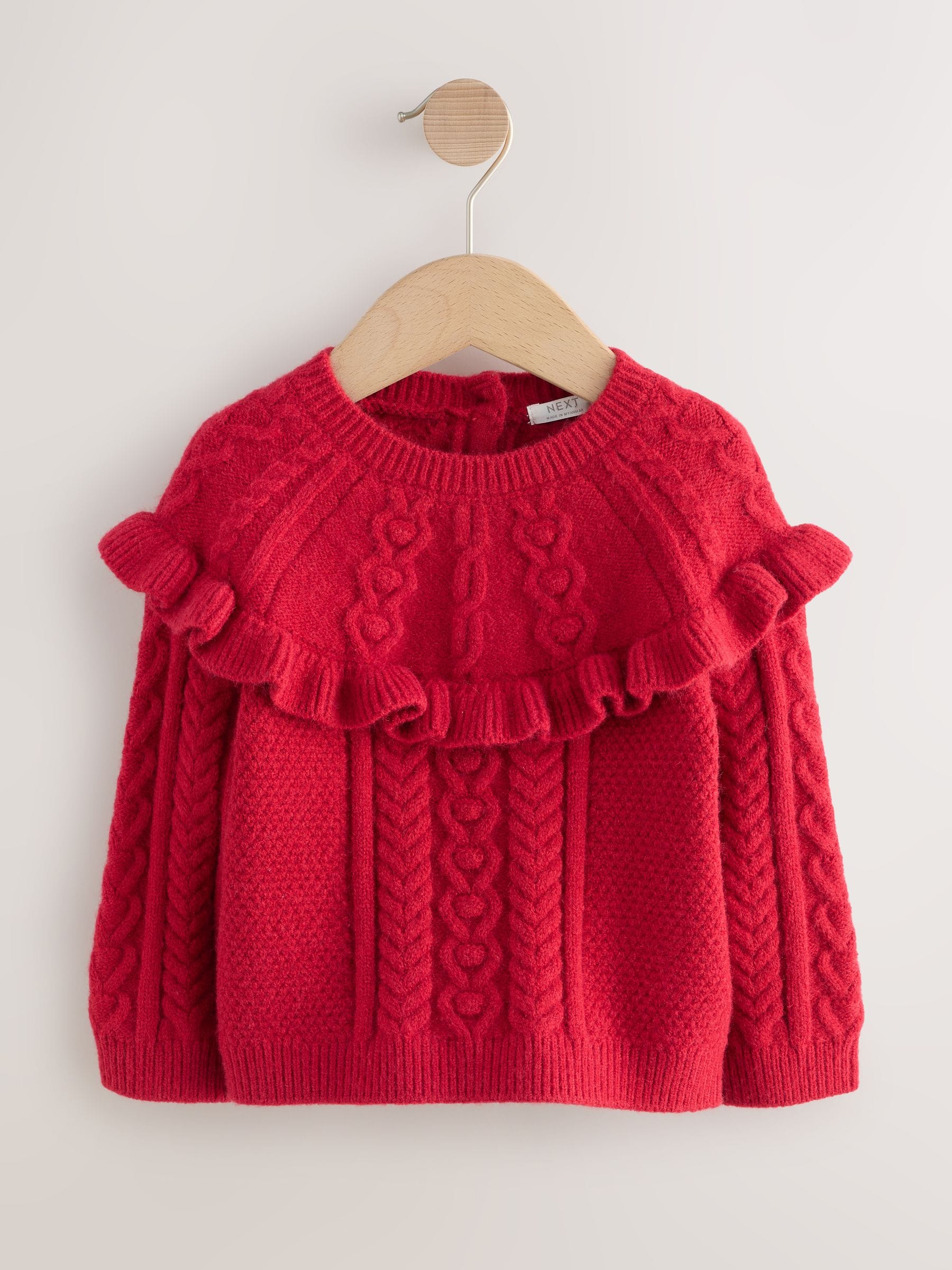 Rood - Cable Knitted Jumper (3mths-7yrs)