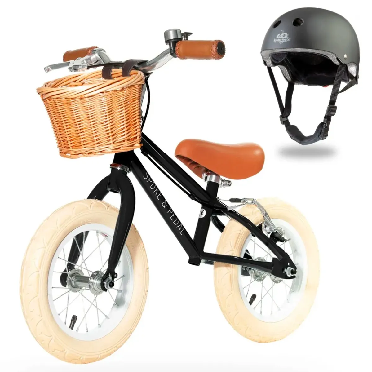 Spoke & Pedal Vélo d'Équilibre 12 Boulevard Noir + Casque Vélo Kinderfeets