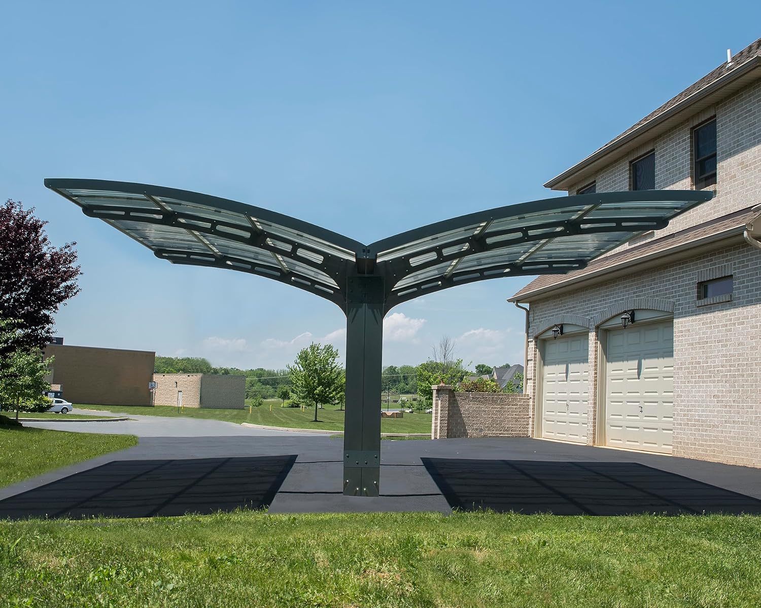 Canopia by Palram Carport Bausatz Arizona Wave 495 x 578cm Doppelcarport Polycarbonat in Anthrazit für PKW aus rostfreiem Aluminium