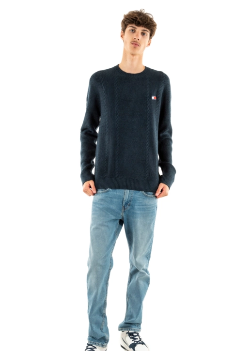 Sweat tommy jeans slim cable c1g dark night navy
