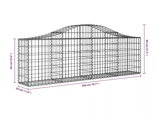 Paniers à gabions arqués 18 pcs 200x30x60-80 Fer galvanisé