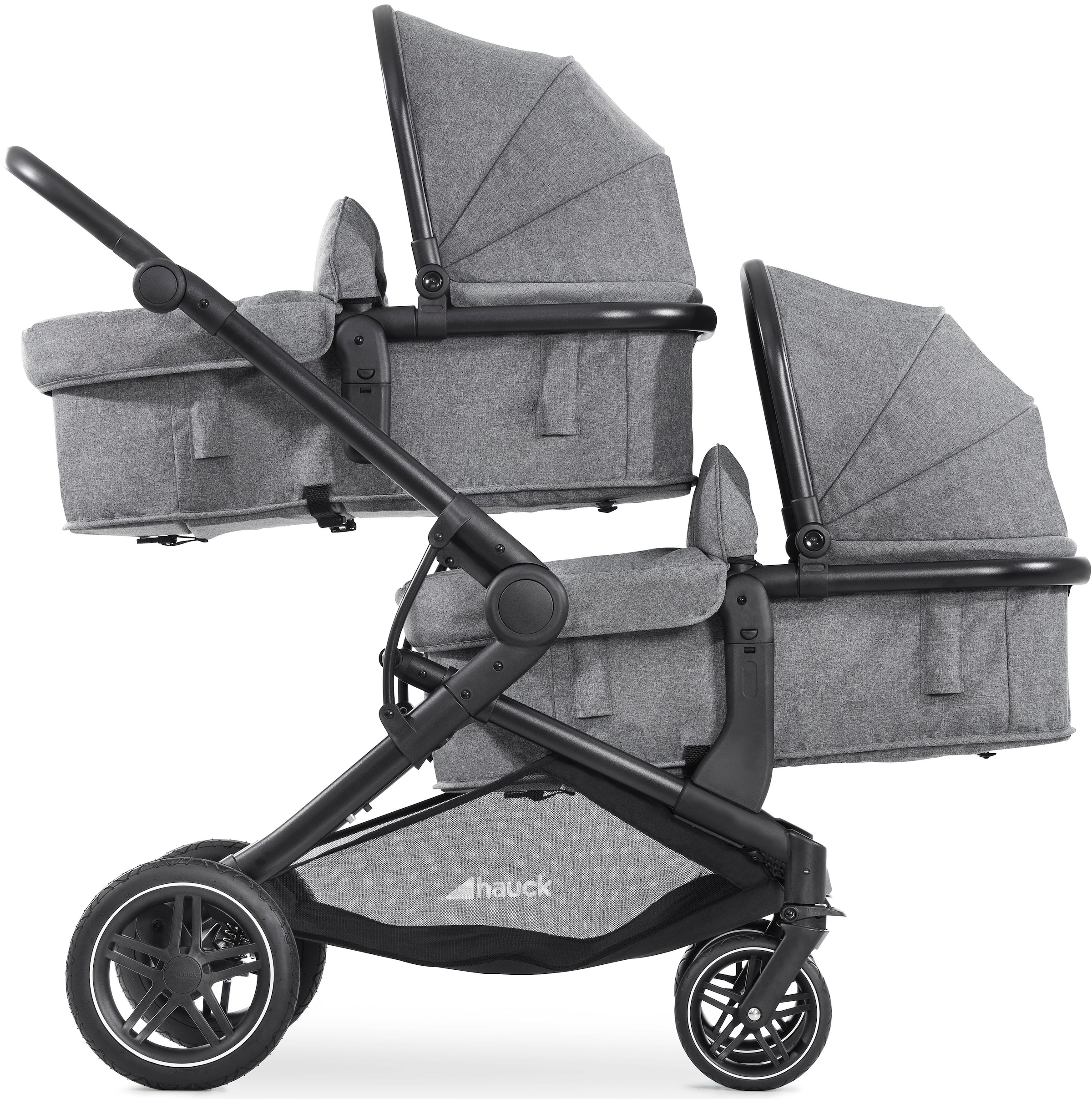 Hauck Geschwisterwagen »Atlantic Twin, melange grey« 30 kg mit schwenk- und feststellbaren Vorderrädern