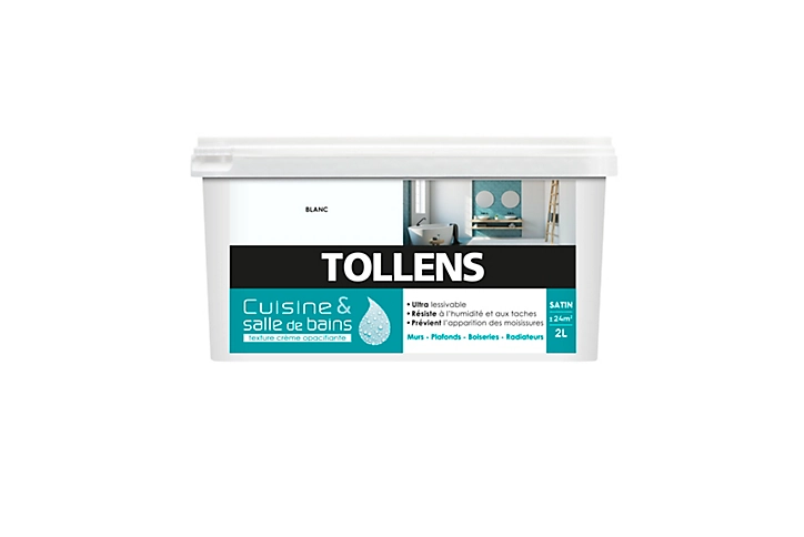Peinture murs et plafonds Cuisine et bains satin blanc Tollens 2 L