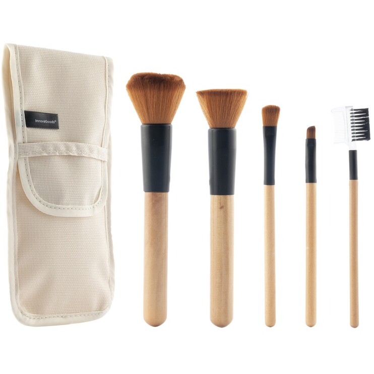 Kit de 5 pinceaux pour maquillage - Teint, yeux & lèvres - Bois