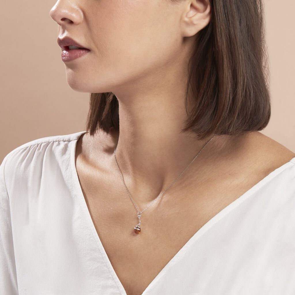 Collier Famata Argent Blanc Ambre