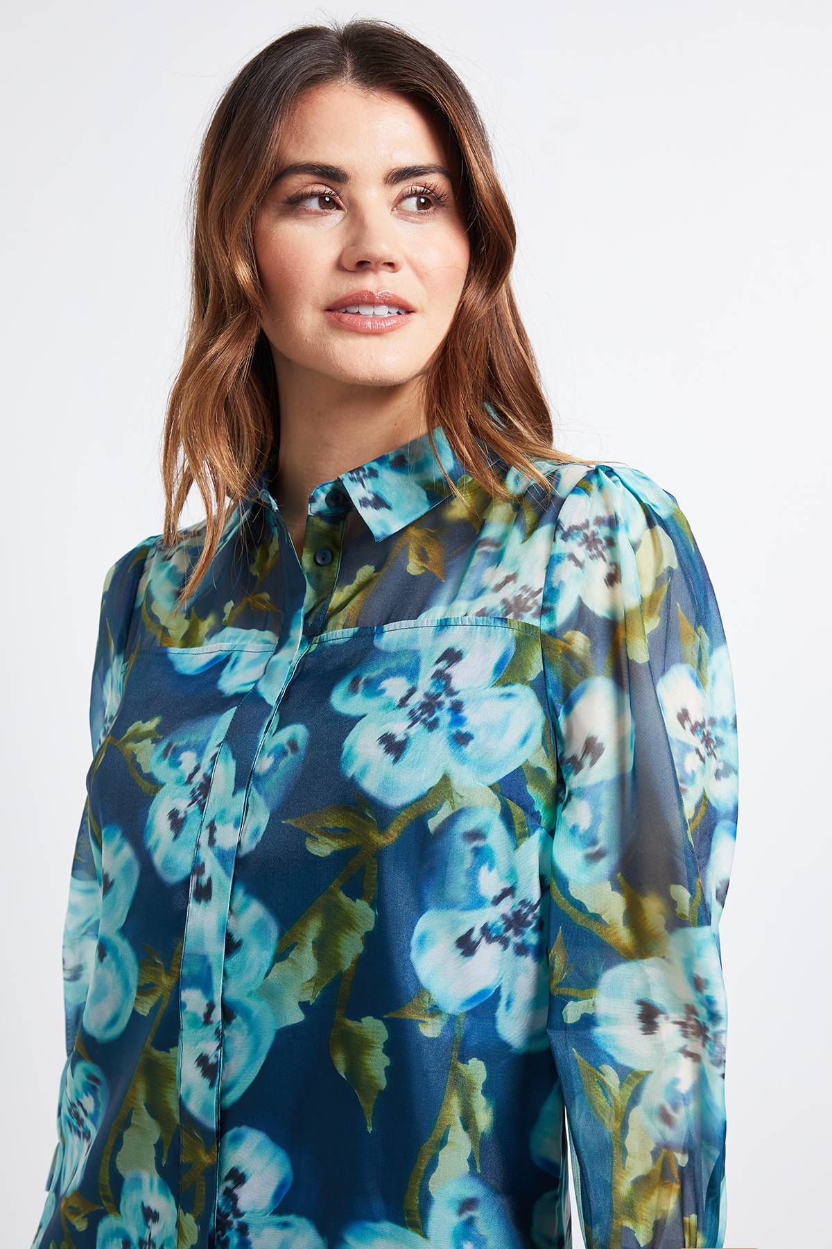Wallis Robe Droite à Boutons en Organza Fleuri