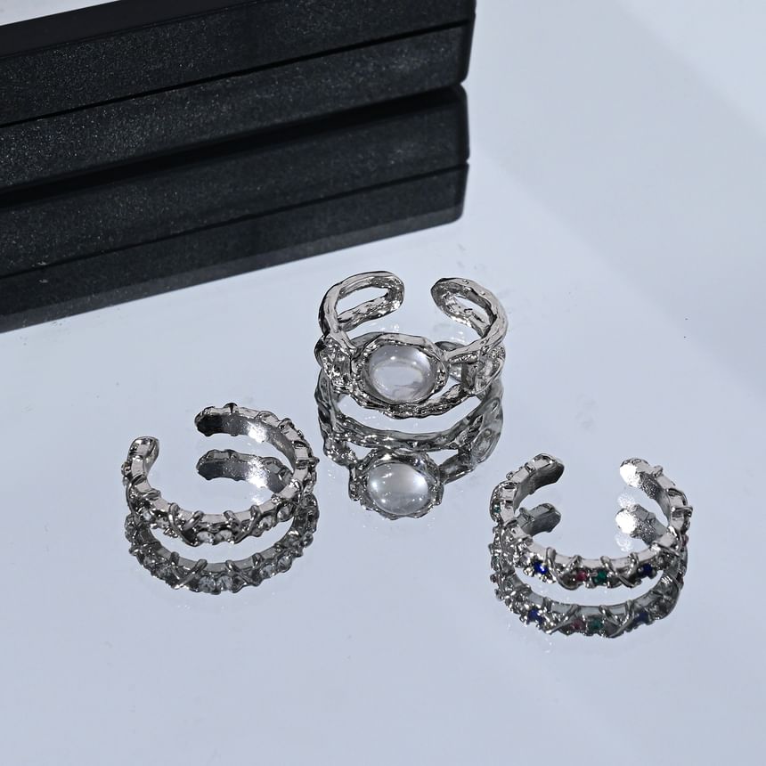Lilafey - Set van 3: Maansteen / Strass / Legering Open Ring (Diverse Ontwerpen)