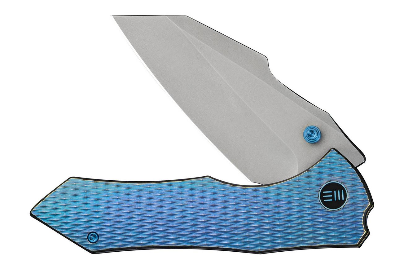WE Knife High-Fin XL WE24010-2 Bead Blasted CPM 20CV, Diamond Patterned Blurple Titanium, zakmes