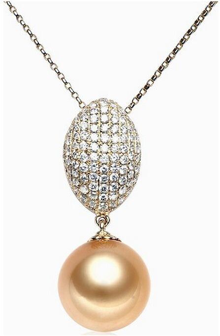 Luna-Pearls Diamant Hanger met gouden Zuidzeeparel AH22