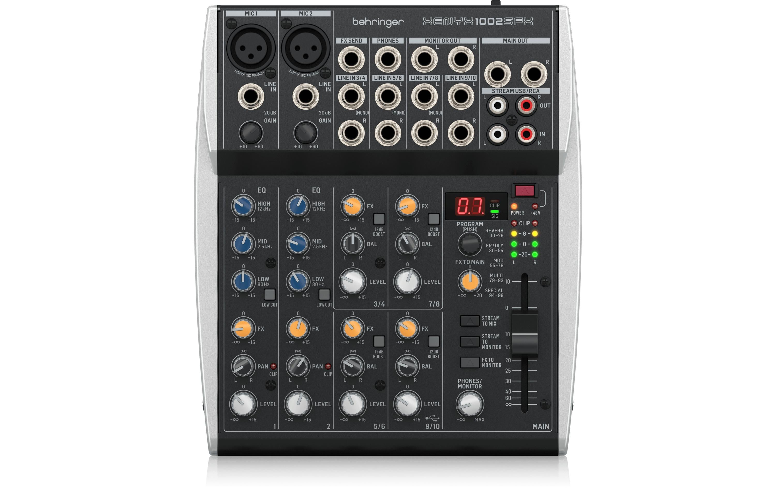 Mischpult XENYX 1002SFXAnalogmixer mit 10 Eingängen, USB Streaming Interface und Klark Teknik Effekten