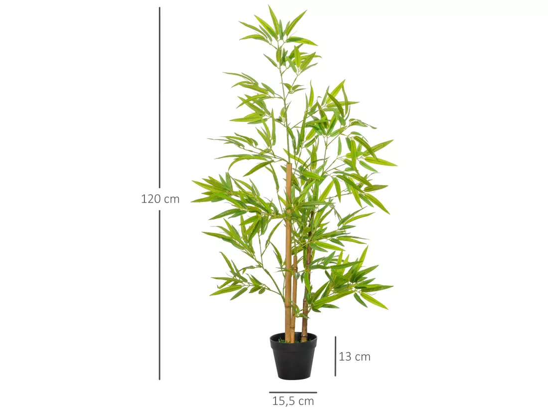 Bambous artificiels 1,20H m - lot de 2 bambous artificiels - 369 feuilles réalistes par bambou avec vrais troncs - pot inclus noir vert