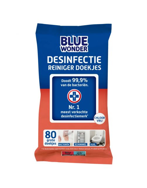 Blue Wonder Desinfectie Doekjes - Schoonmaakmiddelen - 80 stuks