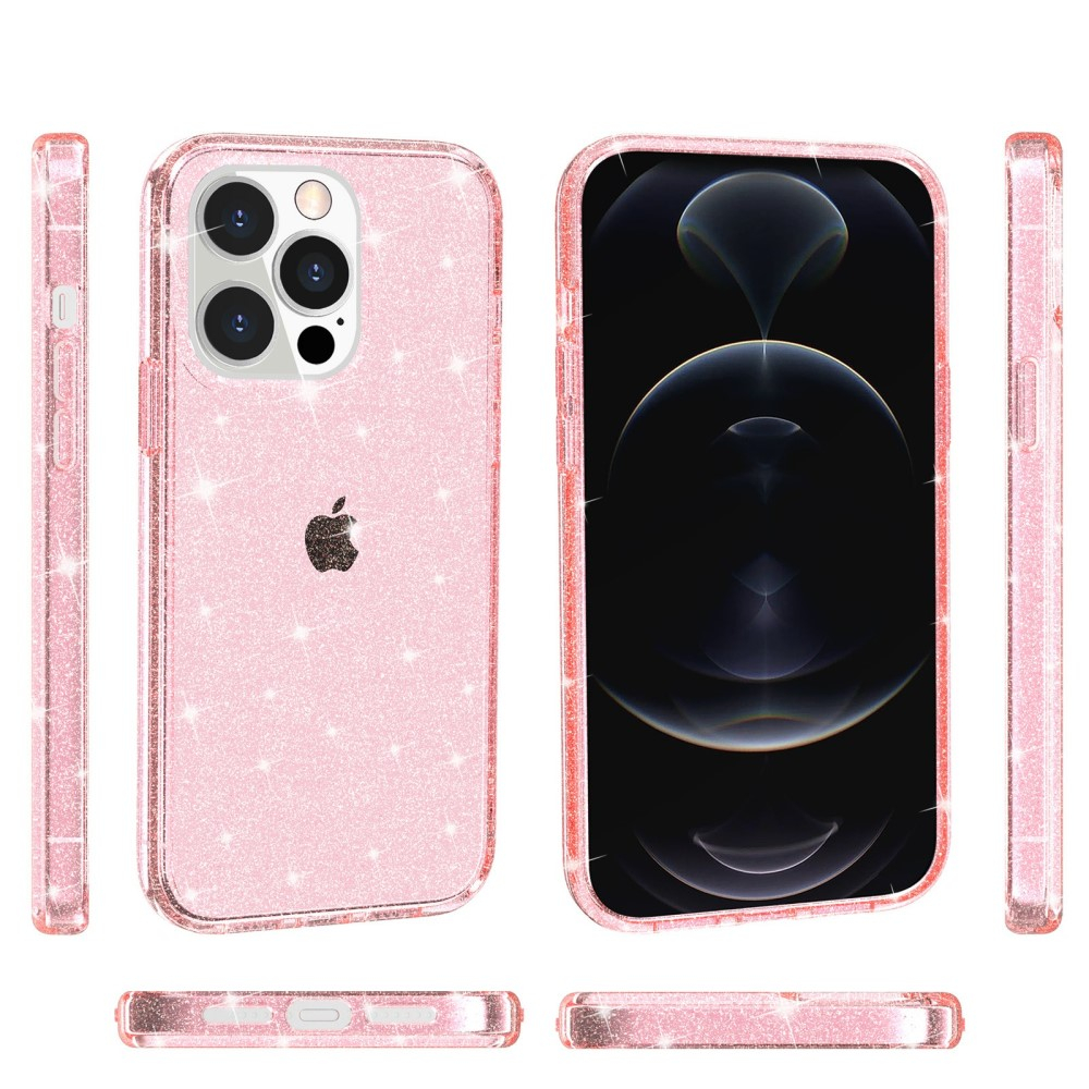 iPhone 13 Pro Hybrid Hardcase Schutzhülle im Glitzer Design - Pink / Transparent