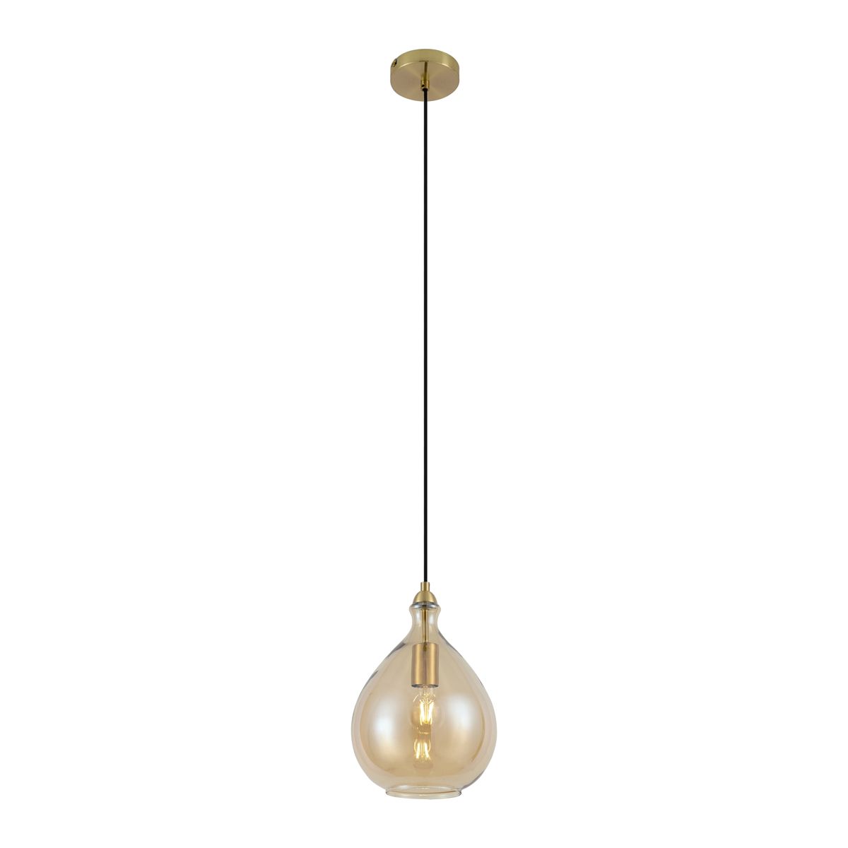 Moderne hanglamp goud met amber glas - Traditional