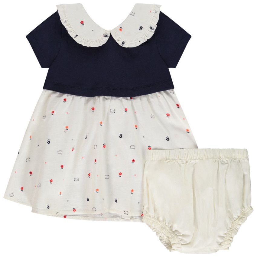 Ensemble robe effet 2 en 1 + bloomer pour bébé fille - Ecru