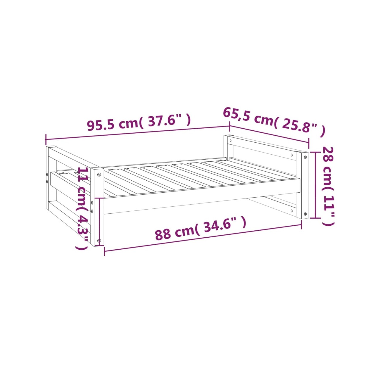 VidaXL Hundebett XL (95,5x65,5x28 cm) aus Kiefernholz weiß