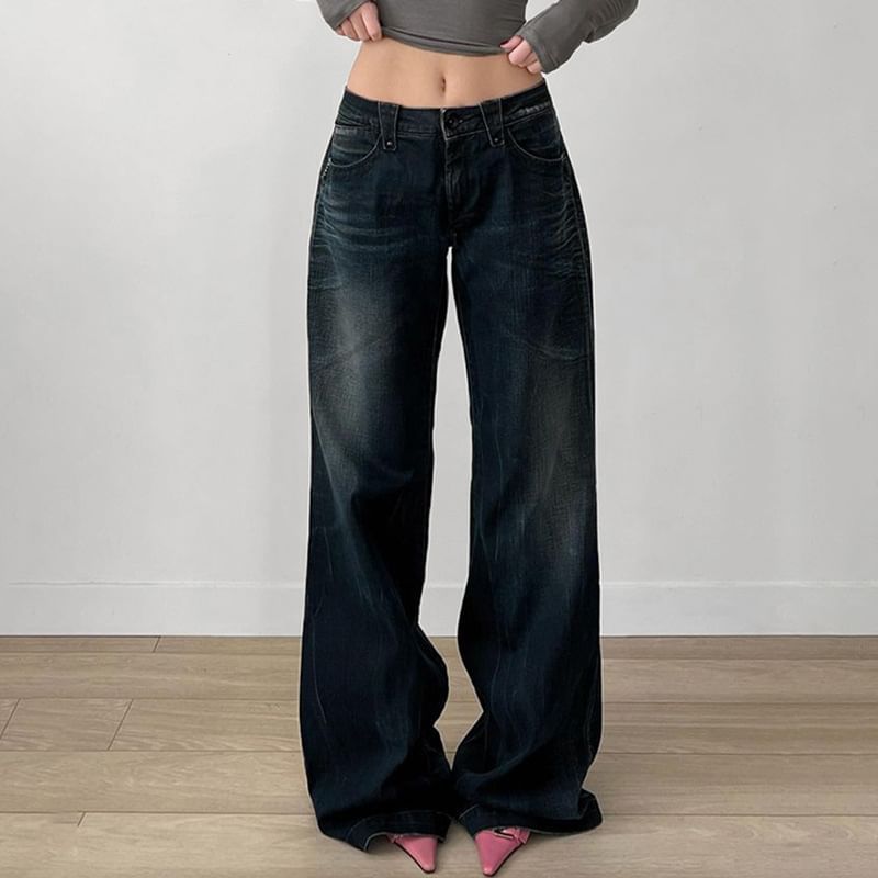 PolkaBella - Lage taille gewassen wijde jeans
